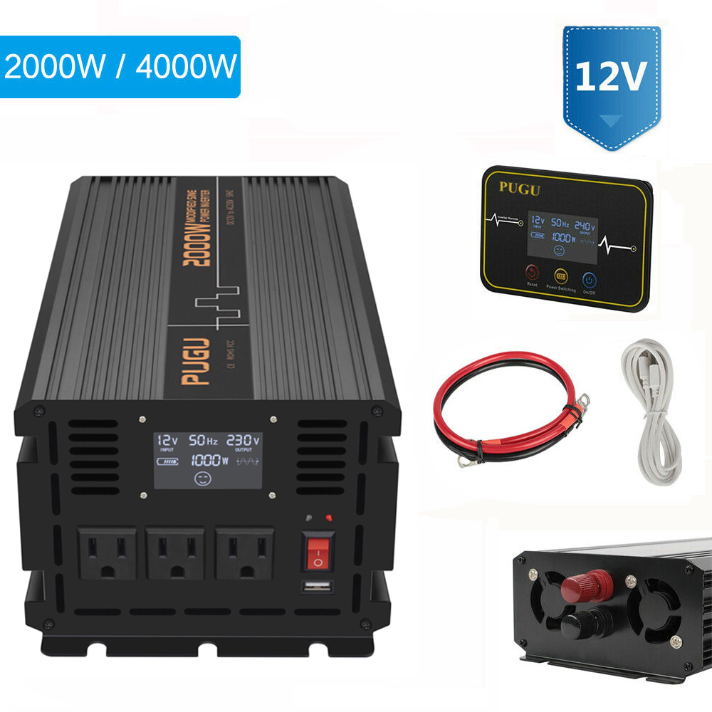2000 4000 Watt Power Inverter 12V DC to 110V 120V AC LCD Remote RV USB Remote US