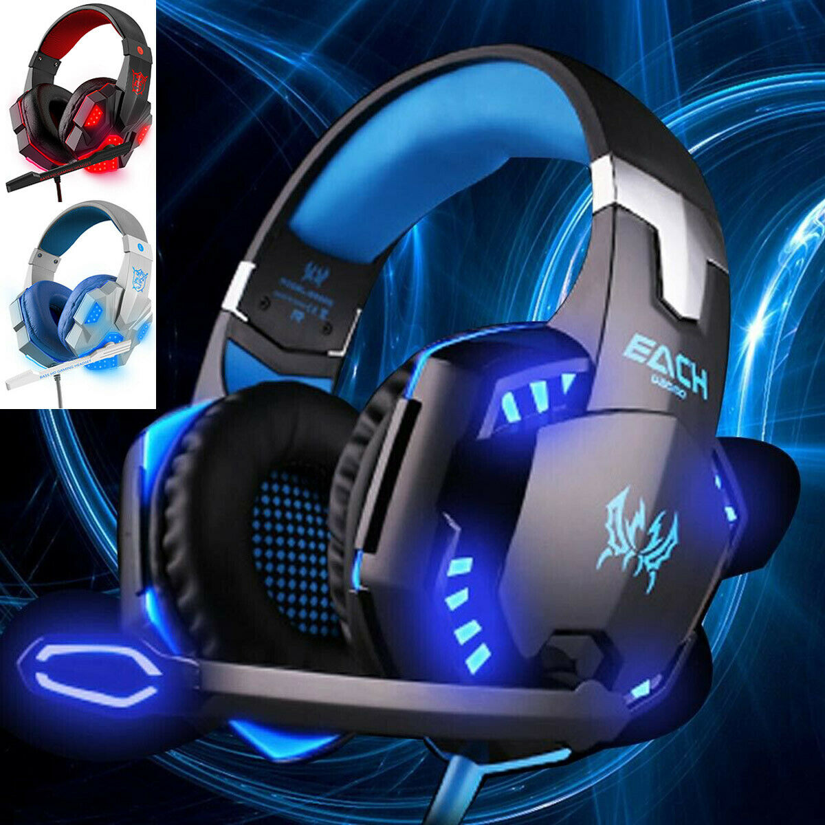 Gaming Headset Mic LED 3.5mm Headphones Stereo Surround For PS5 PS4 Xbox ONE-image
