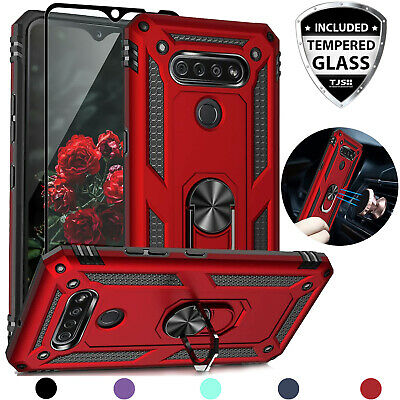 For LG K51/Q51/Reflect Ring Case Magnetic Support Metal Kickstand+Tempered Glass