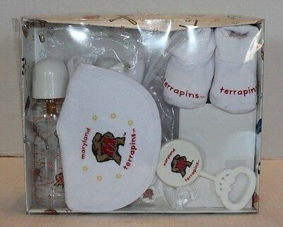 NIB Maryland Terrapins 6 Piece Baby Gift Set In Box #102393 Bottle Rattle Paci..